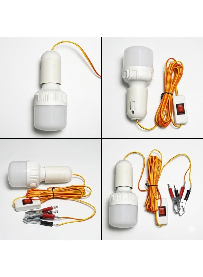 12V 12W LED Bulb Light with 1.2m Cable and Alligator Clips - DC Operated Portable Lamp for Camping, Fishing, Solar Systems, and Emergency Lighting - Image 4